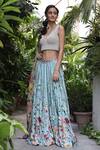 Buy_Geisha Designs_Blue Printed Lehenga Set _Online_at_Aza_Fashions