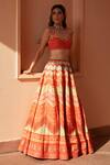 Geisha Designs_Orange Printed Lehenga Set _Online_at_Aza_Fashions