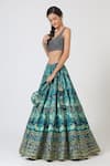 Geisha Designs_Blue Printed Lehenga Set _Online_at_Aza_Fashions
