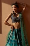 Shop_Geisha Designs_Blue Printed Lehenga Set _Online_at_Aza_Fashions