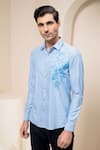 Abkasa_Blue Cotton Floral Embroidered Shirt _Online_at_Aza_Fashions