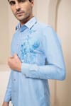 Shop_Abkasa_Blue Cotton Floral Embroidered Shirt _Online_at_Aza_Fashions