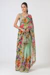 Geisha Designs_Green Printed Saree With Blouse  _Online_at_Aza_Fashions