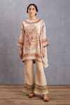 Buy_Torani_Beige Kaftan , Pant Cotton Silk Kasturi Zooni Kameez Set _at_Aza_Fashions