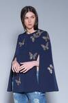 Buy_Shahin Mannan_Blue Double Crepe Round Embroidered Cape Jacket  _at_Aza_Fashions