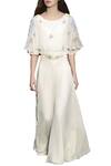 Buy_Mandira Wirk_White Viscose Georgette Embroidered Cape Jumpsuit_at_Aza_Fashions