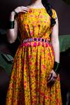 Yogita Kadam_Yellow Floral Print Cowl Dress _Online_at_Aza_Fashions