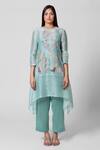 Buy Oja Green 30% Silk, 70% Linen Round Kurta And Pant Set at Aza Fashions Buy_Oja_Green 30% Silk, 70% Linen Round Kurta And Pant Set _at_Aza_Fashions