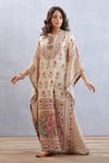 Buy_Torani_Beige Pure Linen Bird, Chintz Round Kasturi Aarfa Kaftan _Online_at_Aza_Fashions