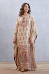 Torani_Beige Pure Linen Bird, Chintz Round Kasturi Aarfa Kaftan _Online_at_Aza_Fashions