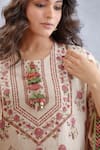 Shop_Torani_Beige Pure Linen Bird, Chintz Round Kasturi Aarfa Kaftan _Online_at_Aza_Fashions