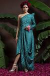 Buy_Yogita Kadam_Green Muslin Printed One Shoulder Cowl Dress_at_Aza_Fashions