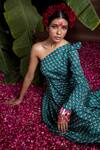 Shop_Yogita Kadam_Green Muslin Printed One Shoulder Cowl Dress_at_Aza_Fashions