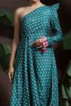Yogita Kadam_Green Muslin Printed One Shoulder Cowl Dress_Online_at_Aza_Fashions
