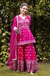 Buy_Gopi Vaid_Pink Tunic And Sharara Cotton Silk Dupatta Net V Neck Peplum Set _at_Aza_Fashions