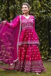 Gopi Vaid_Pink Tunic And Sharara Cotton Silk Dupatta Net V Neck Peplum Set _Online_at_Aza_Fashions