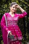 Buy_Gopi Vaid_Pink Tunic And Sharara Cotton Silk Dupatta Net V Neck Peplum Set _Online_at_Aza_Fashions