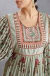Shop_Torani_Green Cotton Silk, Handwoven Chanderi Chintz Round Jaituni Lalika Ghera Dress _Online_at_Aza_Fashions