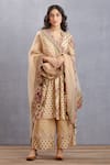 Buy_Torani_Beige Cotton  Dupatta Organza, Kurta And Pant Kasturi Virika Set _at_Aza_Fashions