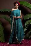Buy_Yogita Kadam_Green Muslin One Shoulder Cape And Palazzo Set_at_Aza_Fashions
