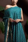 Shop_Yogita Kadam_Green Muslin One Shoulder Cape And Palazzo Set_at_Aza_Fashions