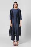 Buy Oja Blue 30% Silk, 70% Linen Boat Kurta And Pant Set at Aza Fashions Buy_Oja_Blue 30% Silk, 70% Linen Boat Kurta And Pant Set _at_Aza_Fashions