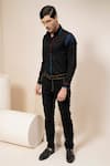 Abkasa_Black Cotton Panelled Shirt _Online_at_Aza_Fashions