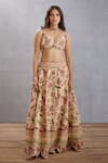 Torani_Beige Printed Chintz Chogha Open Kasturi Mumtaz Lehenga Set _Online_at_Aza_Fashions