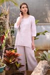 Linen Bloom_Beige 100% Linen Round Striped Tunic _Online_at_Aza_Fashions