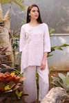 Buy_Linen Bloom_Beige 100% Linen Round Striped Tunic _Online_at_Aza_Fashions