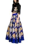 Buy_Taika by Poonam Bhagat_Black Silk Applique Floral Lehenga And Organza Crop Top Set For Women_at_Aza_Fashions