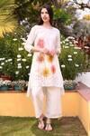 Shop_Linen Bloom_White 100% Linen Round Hand Painted Tunic _Online_at_Aza_Fashions