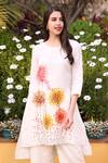 Buy_Linen Bloom_White 100% Linen Round Hand Painted Tunic _at_Aza_Fashions