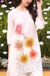 Linen Bloom_White 100% Linen Round Hand Painted Tunic _at_Aza_Fashions