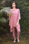 Linen Bloom_Pink 100% Linen Round Embroidered Tunic _Online_at_Aza_Fashions