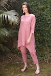 Buy_Linen Bloom_Pink 100% Linen Round Embroidered Tunic _Online_at_Aza_Fashions