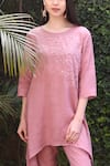 Shop_Linen Bloom_Pink 100% Linen Round Embroidered Tunic _Online_at_Aza_Fashions