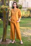 Shop_Linen Bloom_Yellow 100% Linen Pant _at_Aza_Fashions