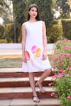 Linen Bloom_White 100% Linen Round Hand Painted Dress _Online_at_Aza_Fashions