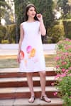 Buy_Linen Bloom_White 100% Linen Round Hand Painted Dress _Online_at_Aza_Fashions