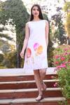 Shop_Linen Bloom_White 100% Linen Round Hand Painted Dress _Online_at_Aza_Fashions