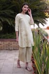 Linen Bloom_Green 100% Linen Round Embroidered Tunic _Online_at_Aza_Fashions