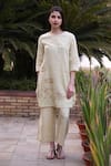 Buy_Linen Bloom_Green 100% Linen Round Embroidered Tunic _Online_at_Aza_Fashions