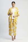 Buy_Linen Bloom_Yellow 100% Linen Open Printed Jacket _Online_at_Aza_Fashions