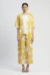 Shop_Linen Bloom_Yellow 100% Linen Open Printed Jacket _Online_at_Aza_Fashions