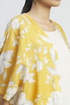 Linen Bloom_Yellow 100% Linen Open Printed Jacket _at_Aza_Fashions