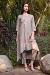 Linen Bloom_Grey 100% Linen Round Asymmetric Tunic _Online_at_Aza_Fashions