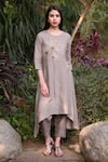 Buy_Linen Bloom_Grey 100% Linen Round Asymmetric Tunic _Online_at_Aza_Fashions