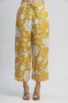 Linen Bloom_Yellow 100% Linen Printed Pant For Women_Online_at_Aza_Fashions