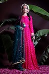 Buy_Yogita Kadam_Pink Muslin Printed Floral Motifs Round Anarkali And Dupatta Set  _at_Aza_Fashions